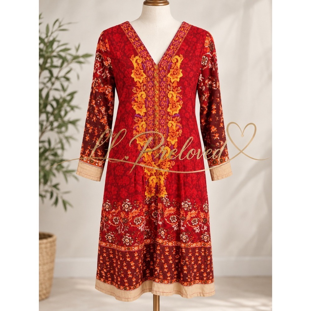 Unbranded Tunic Top Womens Small Red Embroidered Boho Ethnic Festival Kurta